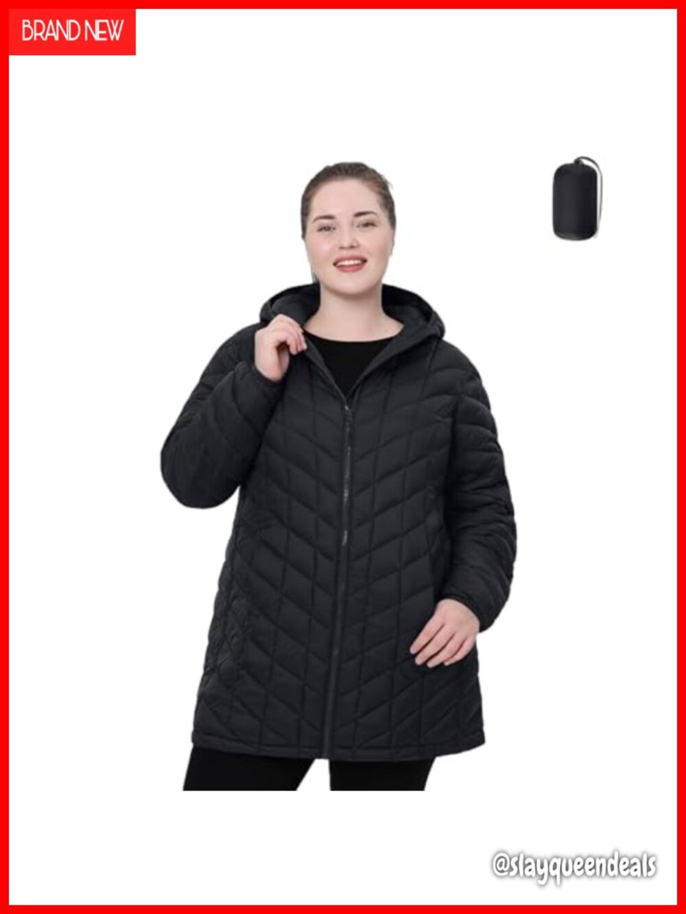 Plus Size Packable Puffer Jacket Water-Resistant Lightweight Hooded Winter Coat